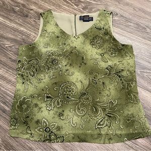Vintage 90s Laura Scott olive green lined paisley olive green blouse size 12P